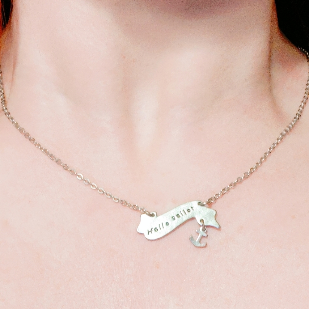 Hello Sailor silver necklace w/ anchor charm, 18"-20" NWOT